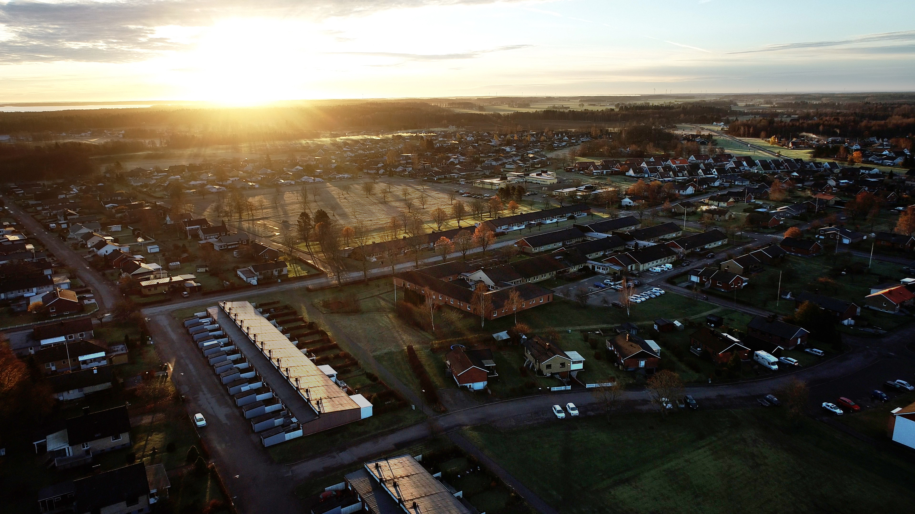 Drönarbild av en del av tätorten Mellerud